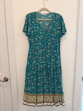 Temofon short sleeve Floral Border Midi Dress